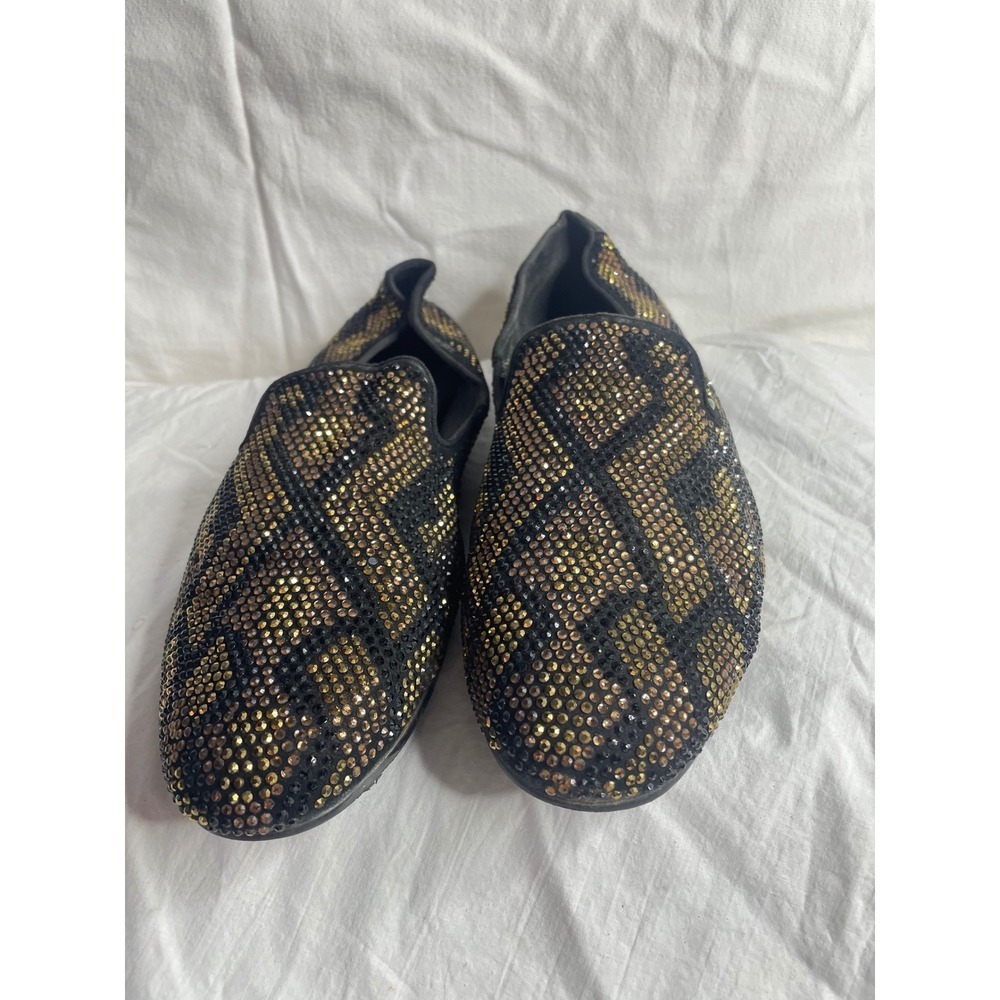 Giuseppe Zanotti Men's Black Gold Crystal Embellished Loafers Size 42